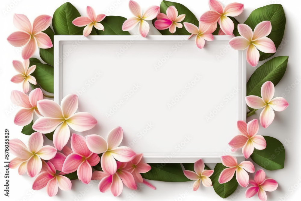 Wildflower plumeria flower floral frame ,hulthemia, rosa. Aquarelle wild flower for background, texture, wrapper pattern, frame or border.generative ai
