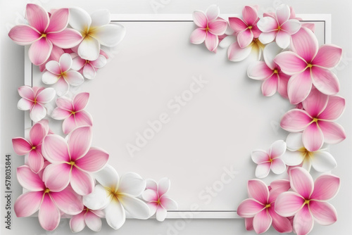 Wildflower plumeria flower floral frame ,hulthemia, rosa. Aquarelle wild flower for background, texture, wrapper pattern, frame or border.generative ai © premyuda