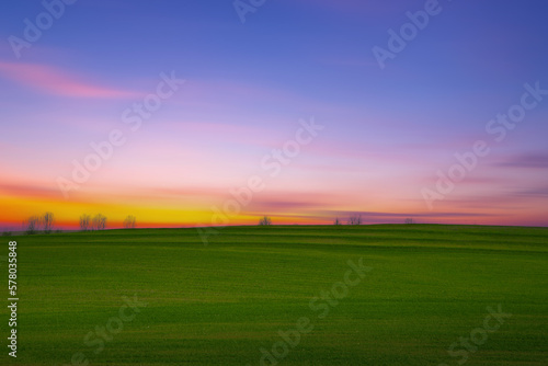 Countryside scenery at twilight sky, United States.