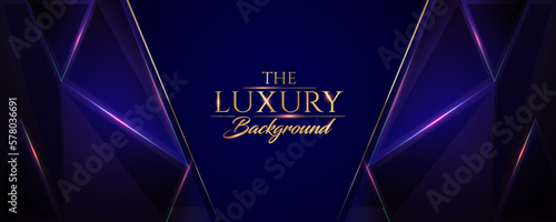 Blue Golden Purple Polygonal Triangle Glowing Background. Modern Elegant Futuristic Design Background. Crystal Edge Glass Effect Award Background.