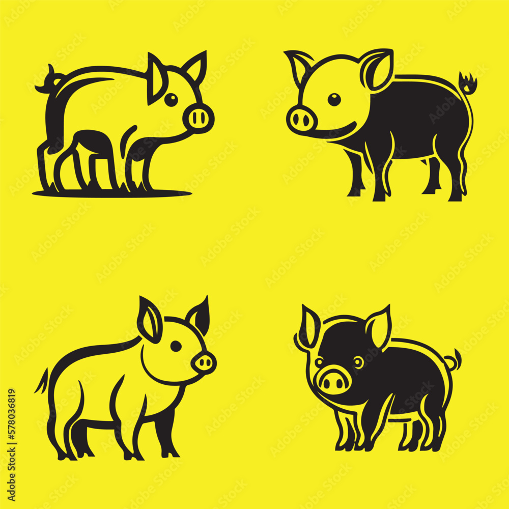 set of cute pig vector black outline. pig logo, icon and silhouette vector illustration set of cute pig vector black outline. pig logo, icon and silhouette vector illustration