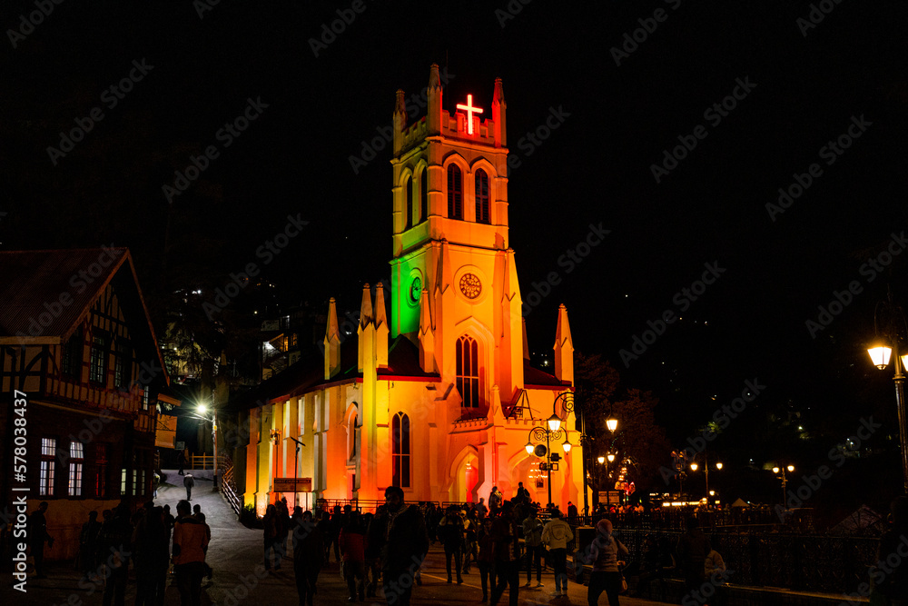 Fototapeta premium The church, Shimla, during sunset