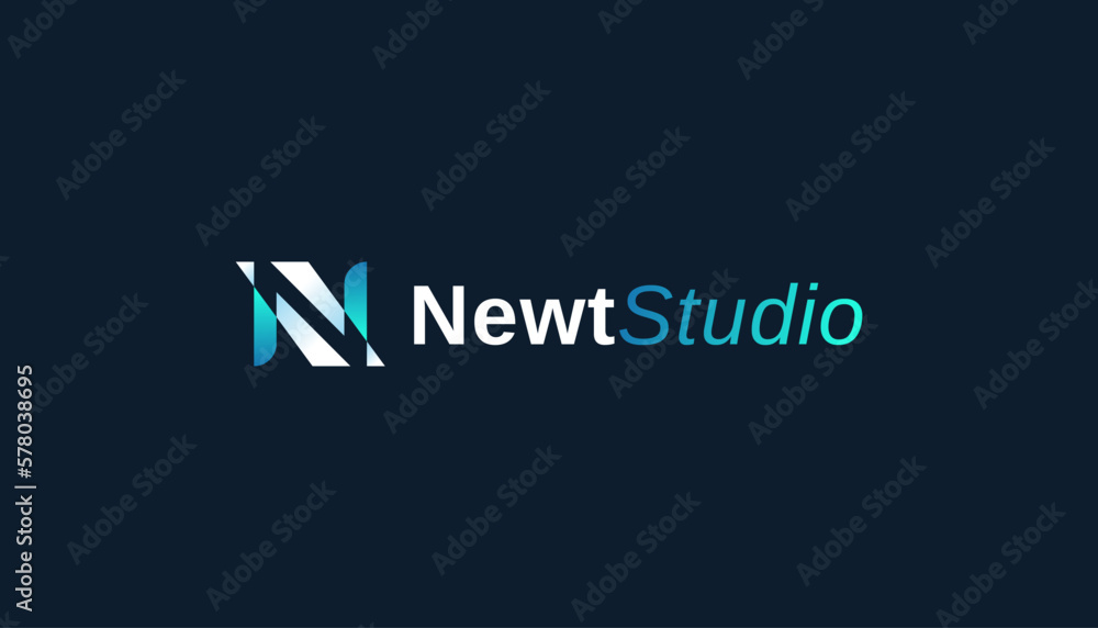 Modern Letter N Logo Design with Negative Space Style in White and Blue Gradient Combination