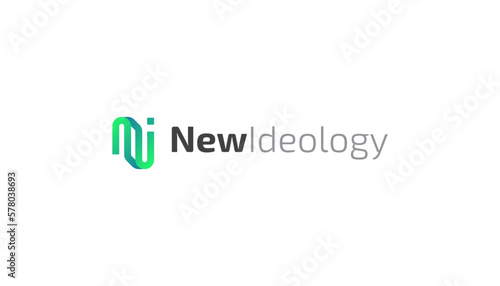 N and I Initial Letter Logo with Connected Shapes in Modern and Minimalist Concepts. NI Logo in Green Gradient Style