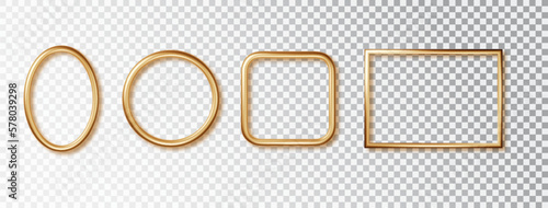 Gold frame set of different shapes isolated. Realistic gold metal frame template. Design with place for inscriptions isolated on transparent background