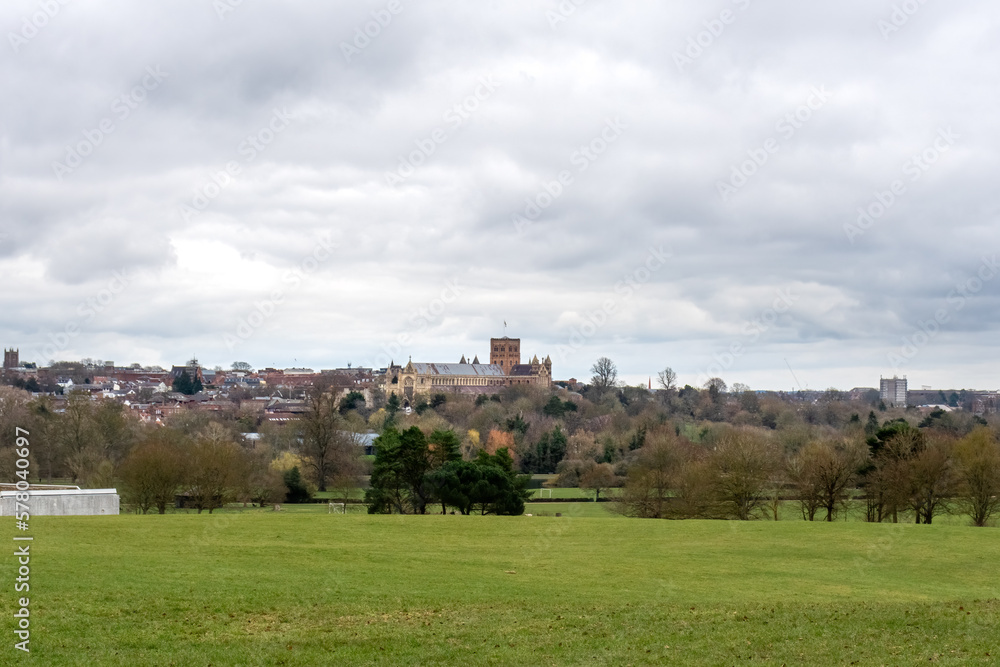 veiw of st Albans cathedral from Verulamium park