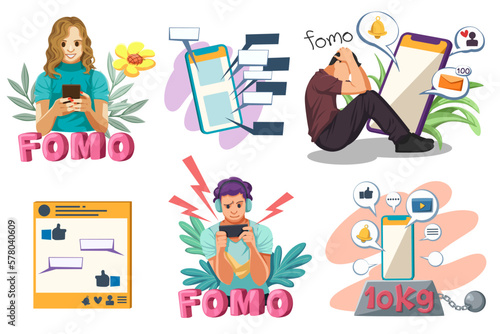 Fomo and Jomo concept. fear of missing out, joy of missing out