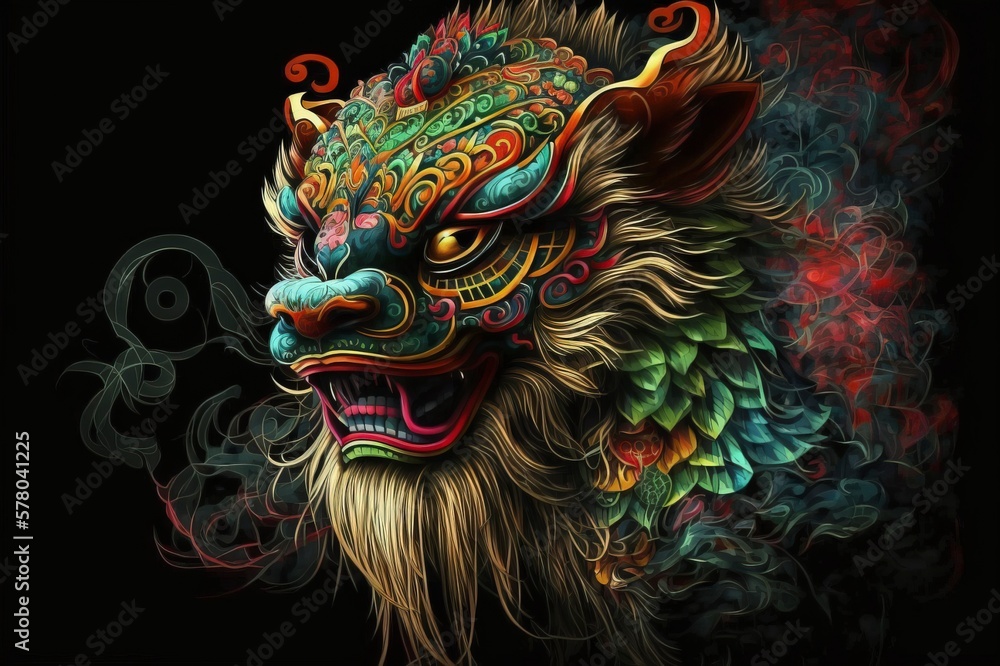 Lion head on black background,AI technology generated image Lion head on black background,AI technology generated image