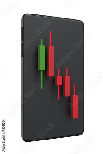 Candle stick pattern graph on mobile application. 3D rendering.