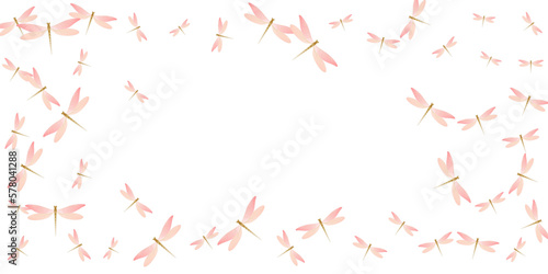 Tropical rosy pink dragonfly cartoon vector background. Summer vivid damselflies. Simple dragonfly cartoon children illustration. Tender wings insects patten. Tropical beings