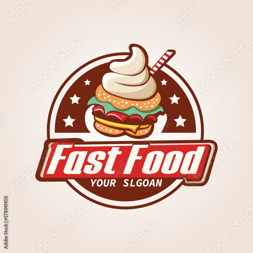 A fast food logo with burger and drink