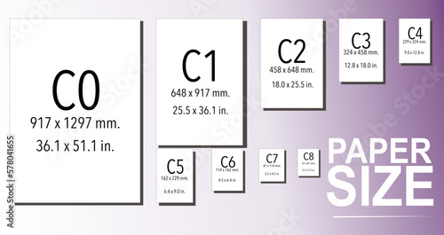 Paper guide sizes vectors c1 c2 c3 c4 c5 c6 c7 c8 c9 c10 for work sheet format graphics designer isolated illustrations