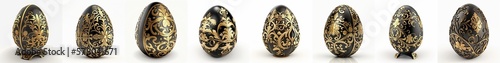 Set of 8 luxury ornate easter eggs - Faberge style - Isolated on white background