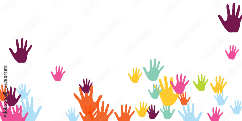 Fototapeta premium Cheerful children handprints nursery games concept background design.