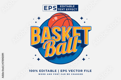 Editable text effect basketball logo 3d cartoon style premium vector