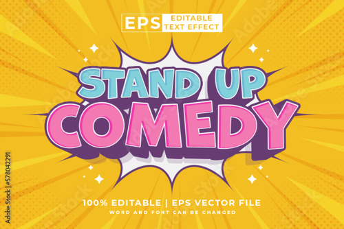 Editable text effect stand up comedy comic 3d cartoon style premium vector