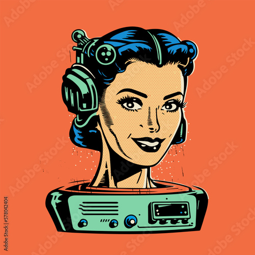retro cartoon illustration of a female digital personal assistant