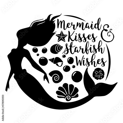 Mermaid kisses and starfish wishes - mermaid design for girls. Mermaid theme design for mermaid lovers stuff and perfect gift for girls and women