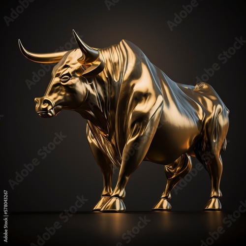 Copper bull on black background.AI technology generated image