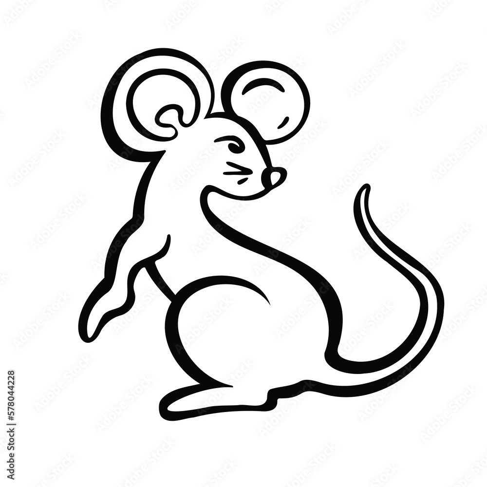 Obraz premium Symbol of the year, mouse, rat, hamster, rodent, line vector illustration