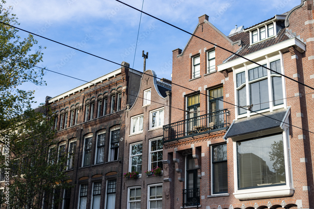 Row of Beautiful Old Brick Buildings in the Leidseplein Neighborhood of Amsterdam