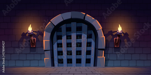 a wooden medieval vault gates firing torches