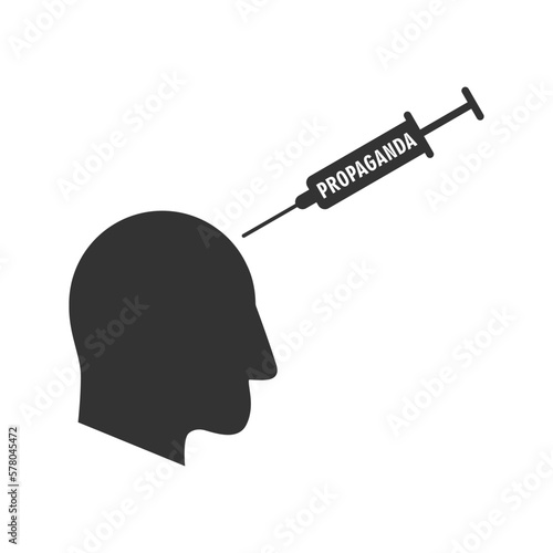 Injection of propaganda into the head. Syringe with propaganda. Flat vector illustration.