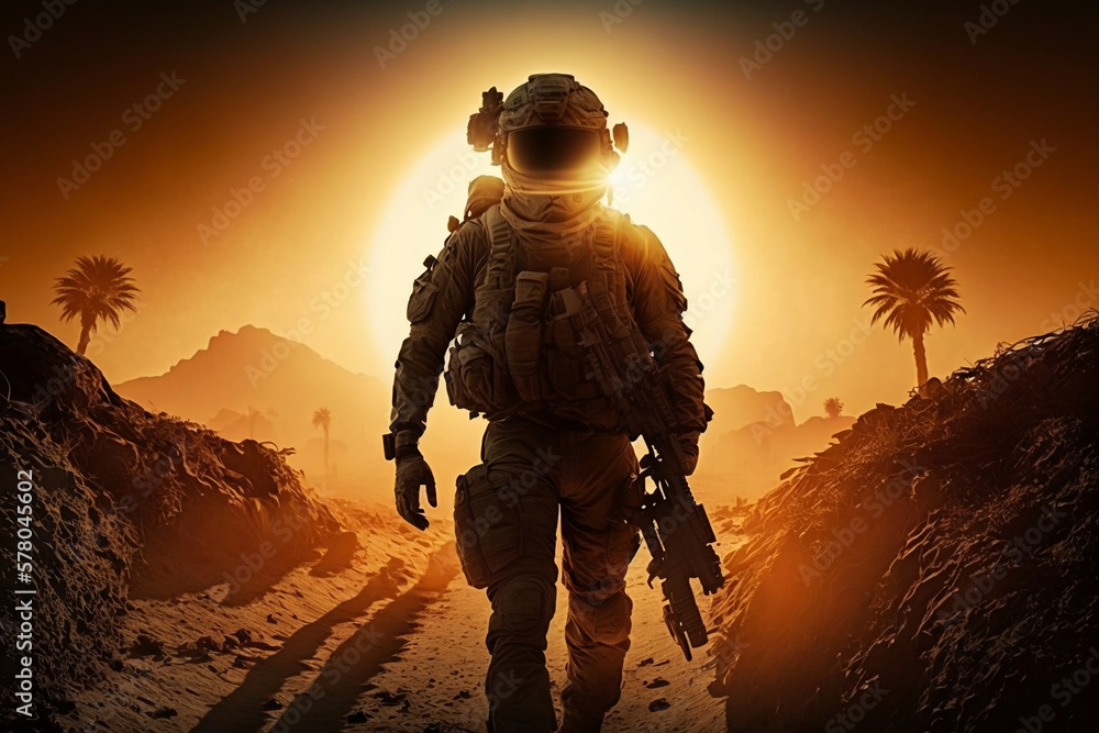 A special forces op with the sun on his back