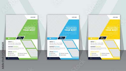 workout gym class flyer body building and fitness abstract shape health poster A4 size template