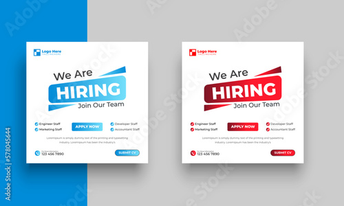 We are hiring job vacancy social media post or square web banner template design
