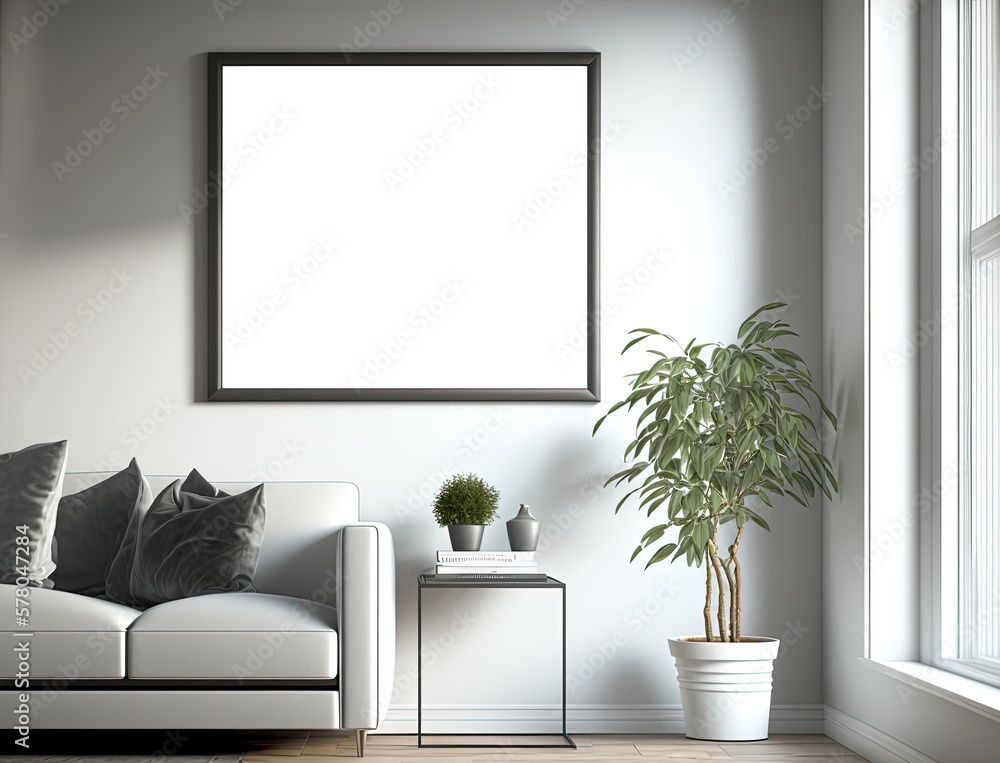 illustration of mock-up wall decor frame is hanging in minimal style , modern contemporary Generative Ai illustration of mock-up wall decor frame is hanging in minimal style , modern contemporary Generative Ai
