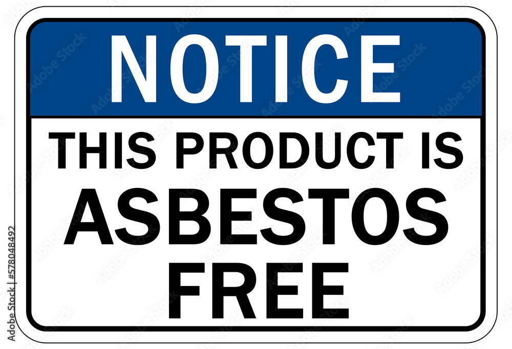 Asbestos chemical hazard sign and labels this product is asbestos free Asbestos chemical hazard sign and labels this product is asbestos free