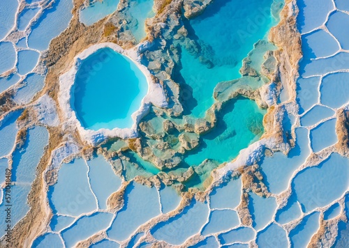beautiful aerial view of the pamukkale turk from a cliff of the dead sea. the concept of 