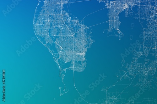 Canvas Print Map of the streets of St Petersburg (Florida, USA) made with white lines on greenish blue gradient background