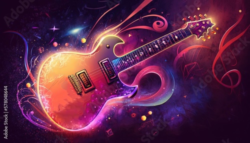 electric guitar with glow light abstract background, Generative Ai