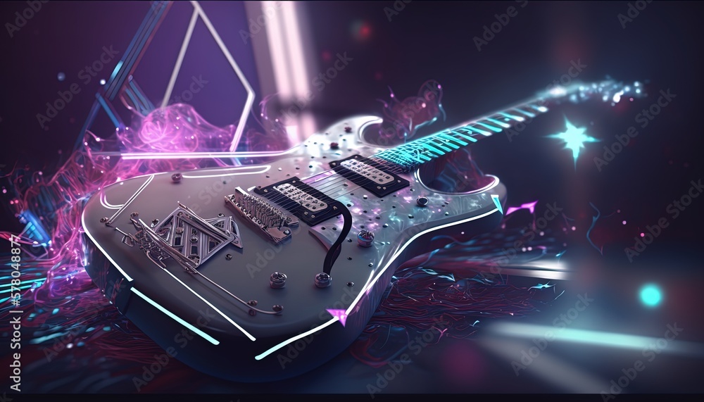electric guitar with glow light abstract background, Generative Ai