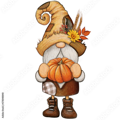 watercolor cute fall season gnome
