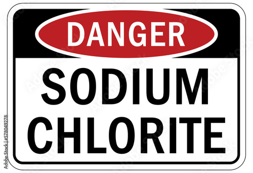 Sodium hypochlorite (bleach) chemical warning sign and labels