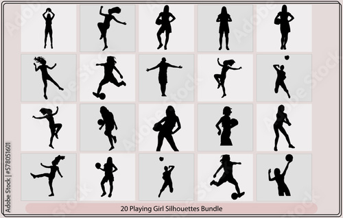 playing girls silhouettes playing outdoor,Sets of silhouette children playing girls