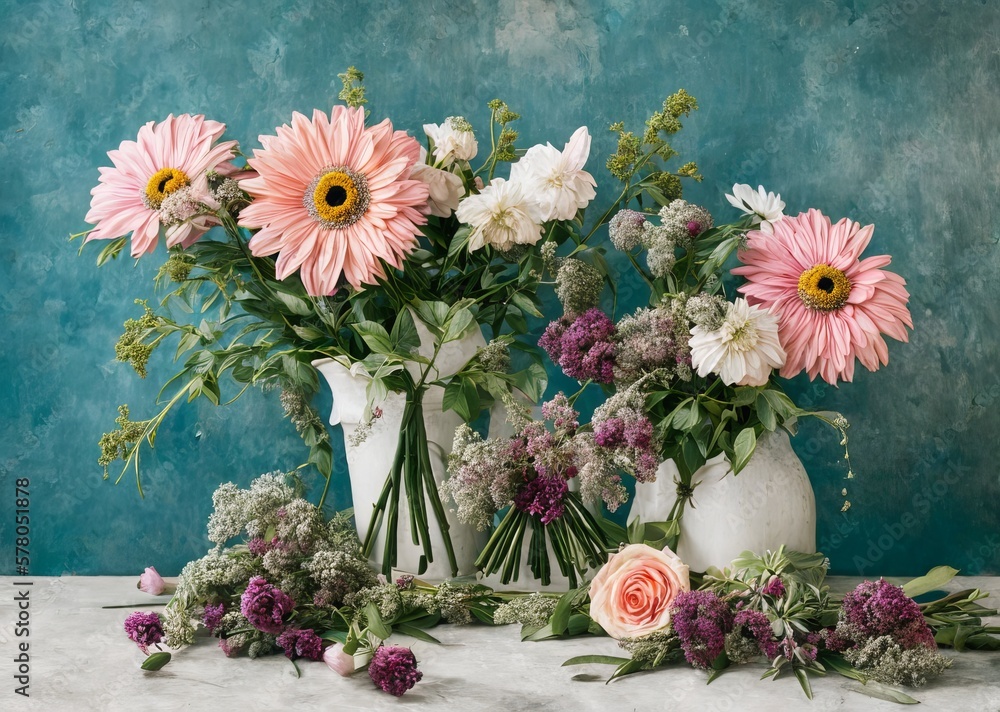 Obraz premium spring flowers on blue background