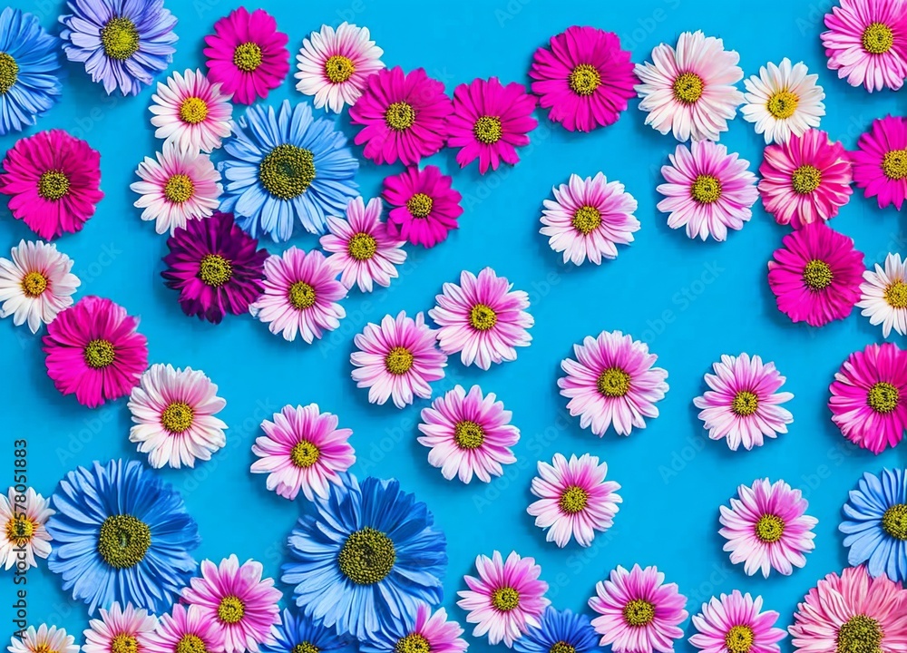 spring flowers on blue background spring flowers on blue background