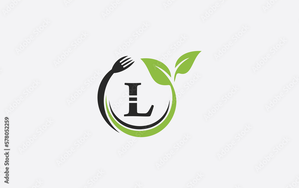 Green leaf nature with spoon and healthy logo design vector spoon fork and leaf Green leaf nature with spoon and healthy logo design vector spoon fork and leaf