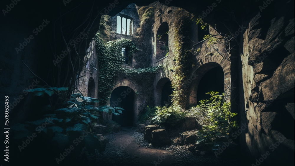 Naklejka premium old castle in cave