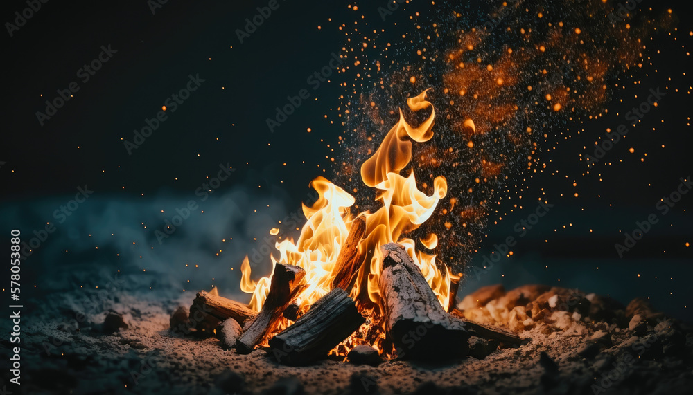 Campfire fire flames, generative - obrazy, fototapety, plakaty 