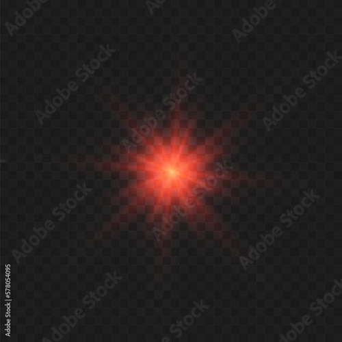 Red glowing circle of light burst, star, explosion on a transparent background.	