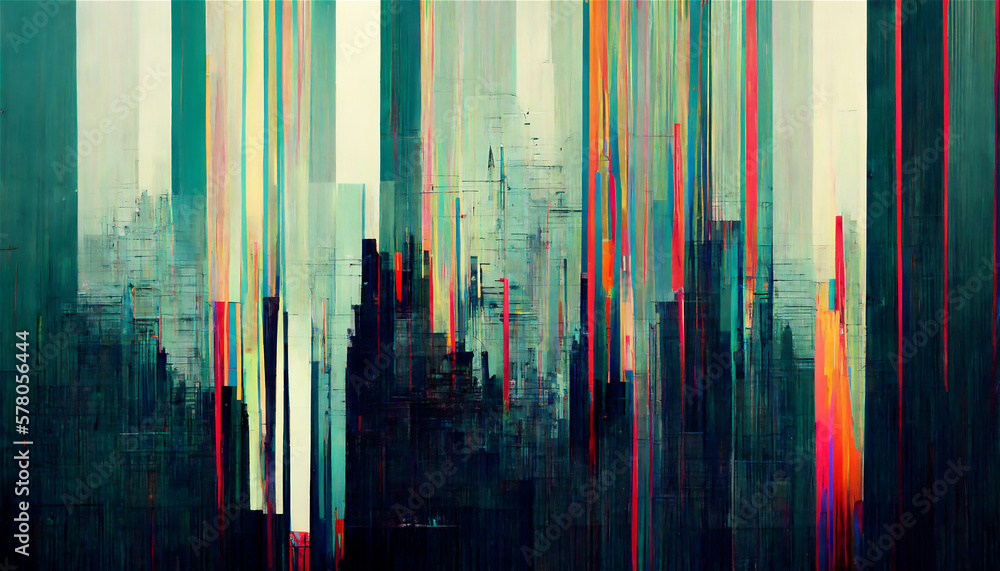 abstract colorful city background, digital glitch art - obrazy, fototapety, plakaty 