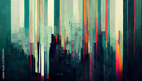 abstract colorful city background, digital glitch art