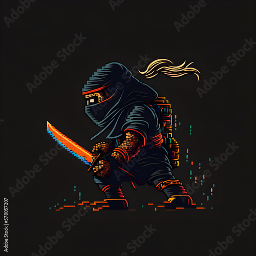 little ninja in pixel style on a dark background