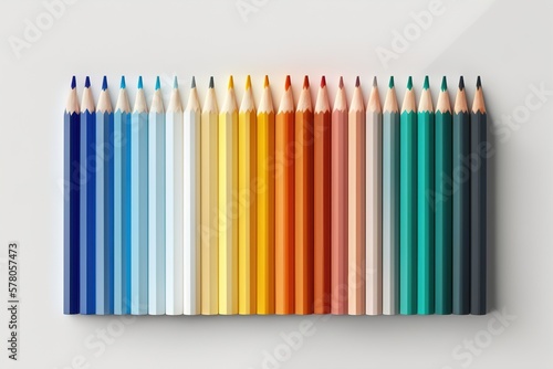 a row of coloured sharpened pencils