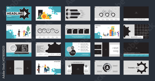 Business presentation, powerpoint, infographic design template with blue elements, background. Job, start a business. A team of people creates a business. Financial work. Use of flyers, teamwork